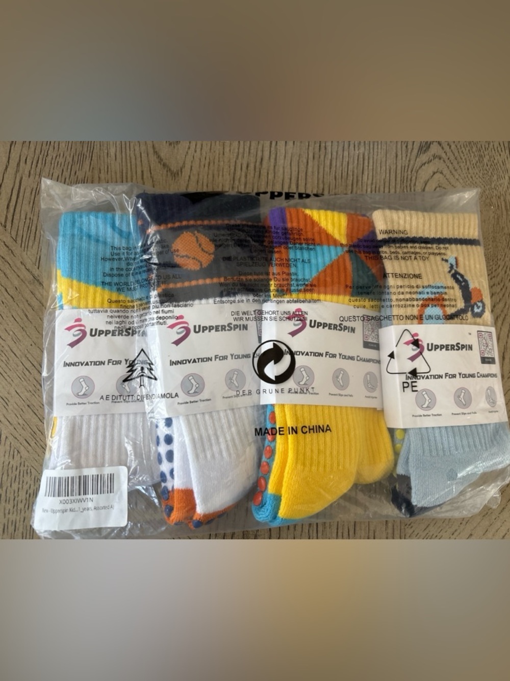 Upperspin Kids Non Slip Grip Socks 4 Pair Pack-New